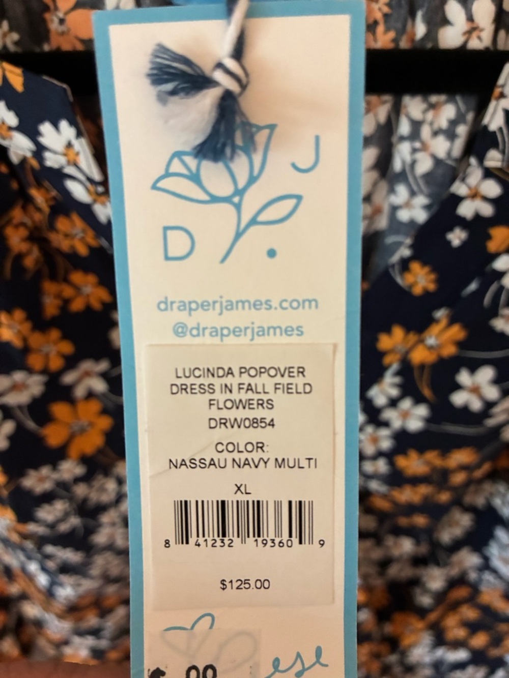 Draper James Navy Dress with Orange & White Floral Print - NWT - size XL - Picture 3 of 5